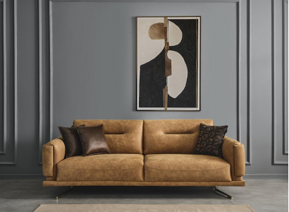 Dreisitzer Sofa 3 Sitzer Sofas Braun Kunstleder Wohnzimmer Luxus Sitz